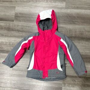 REI Girls XS Winter Ski Jacket Pink Gray Waterproof Hooded Snow Coat